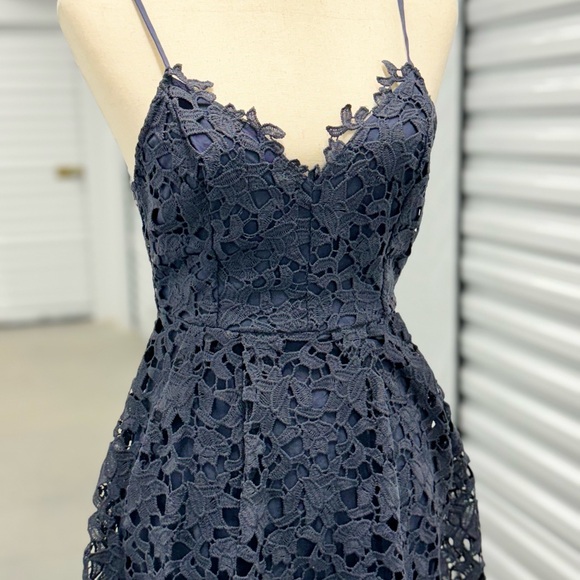 Astr Crochet Laser Cut Lace Spaghetti Strap Dress in Navy - Size XS - Picture 3 of 11